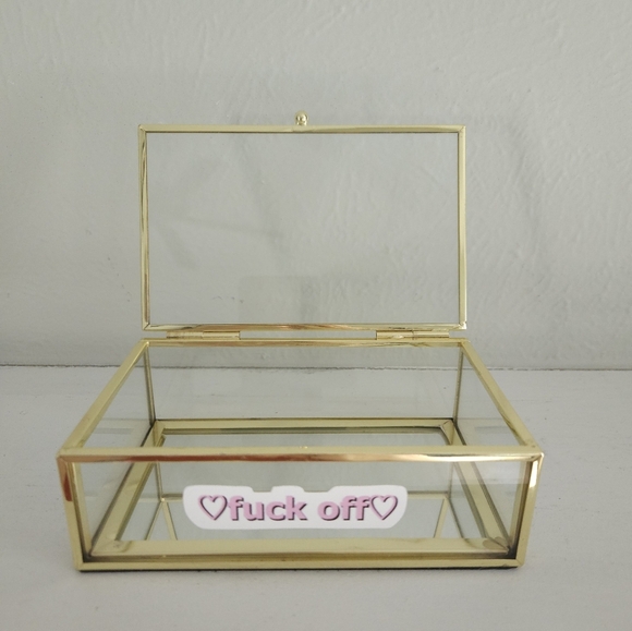 NWOT Gold Trim Glass Jewelry/Trinket Box - Picture 2 of 7